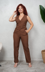 Conjunto en Tela Lino Aruba Color Café - Imagen 2